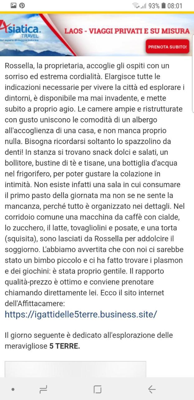 Affittacamere I Gatti Delle 5 Terre Специя Экстерьер фото